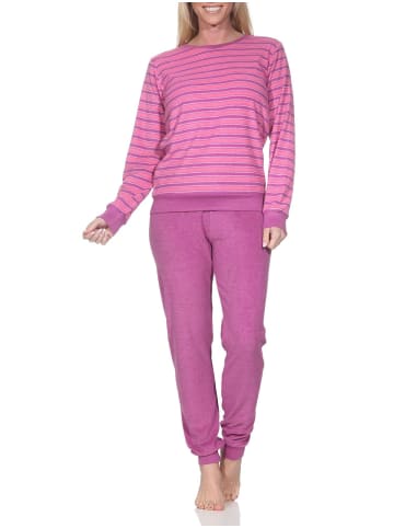 NORMANN Frottee Schlafanzug langarm Bündchen Streifenoptik in pink