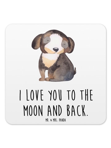 Mr. & Mrs. Panda Glasuntersetzer Hund Entspannen mit Spruch in Weiß