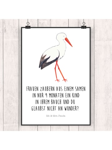 Mr. & Mrs. Panda Wandbild Storch mit Spruch in Weiß