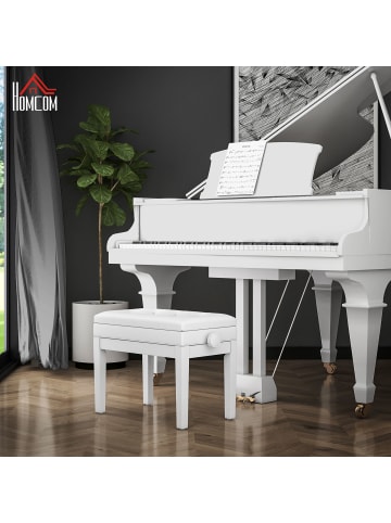 HOMCOM Klavierbank-54,5L x 33B x 48-58H cm-Weiß