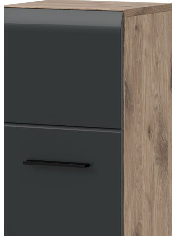 Inn.Furn Midischrank schwarz matt, Eiche, Bad Kommode hängend / stehend 30 cm