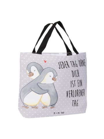 Mr. & Mrs. Panda Tasche Pinguine Kuscheln mit Spruch in Grau Pastell