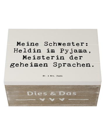 Mr. & Mrs. Panda Holzkiste Spruch Schwester Heldin mit Spruch in Weiß