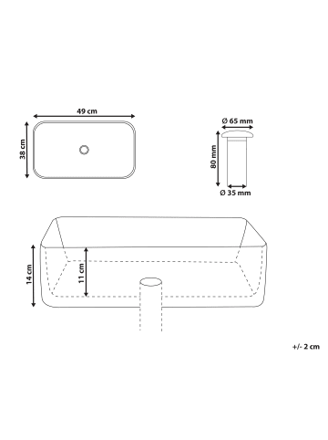 Beliani Waschbecken HOPI in Weiß - (W) 49 x (H) 14 x (L) 38 cm