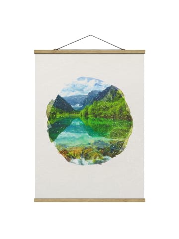 WALLART Stoffbild - Wasserfarben - Bergsee mit Spiegelung in Creme-Beige