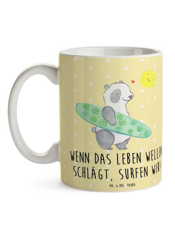 Mr. & Mrs. Panda Teetasse Sommer Wellen Surf mit Spruch in Gelb Pastell