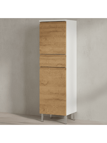 KADIMA DESIGN Hochschrank, verstellbare Böden, 34x34x120 cm, Weiß/Braun