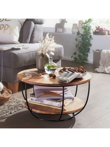 KADIMA DESIGN Couchtisch | Akazie/Metall, Rund, Ablage, Loft-Style