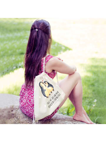 Mr. & Mrs. Panda Sportbeutel Pinguin umarmen mit Spruch in Creme