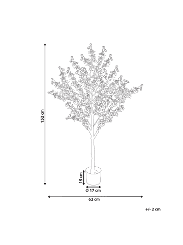 Beliani Kunstpflanze CHERRY TREE in Grün/Rosa/Schwarz - (W) 62 x (H) 152 x (L) 62 cm