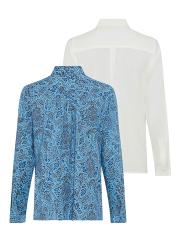 Laura Scott Hemdbluse in blau gemustert + weiss