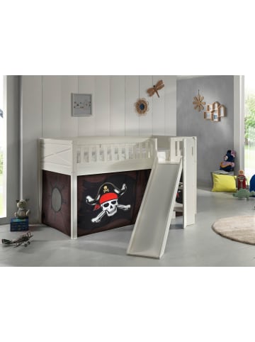 58 aufm Kessel KINDERBETT mit Rutsche Karyl Holz Weiß Textilset Caribian Pirate
