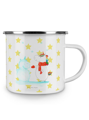 Mr. & Mrs. Panda Camping Emaille Tasse Einhorn Schneemann ohne S... in Weiß