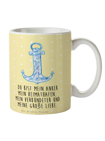Mr. & Mrs. Panda Keramikbecher Anker Blau mit Spruch in Gelb Pastell