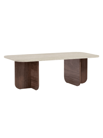 CALICOSY Couchtisch BECAJ in Walnuss / Travertin - (W) 120  x (H) 41,4  x (L) 60  cm