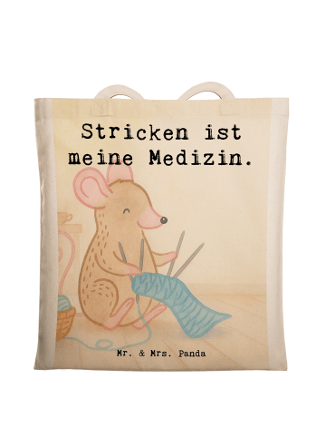 Mr. & Mrs. Panda Jutebeutel Maus Stricken Design mit Spruch in Weiß