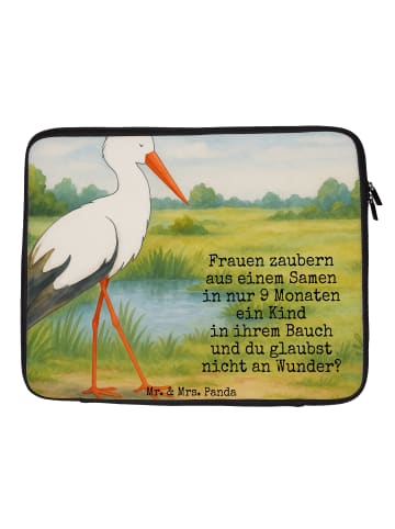 Mr. & Mrs. Panda Laptop Tasche Storch Design mit Spruch in Weiß