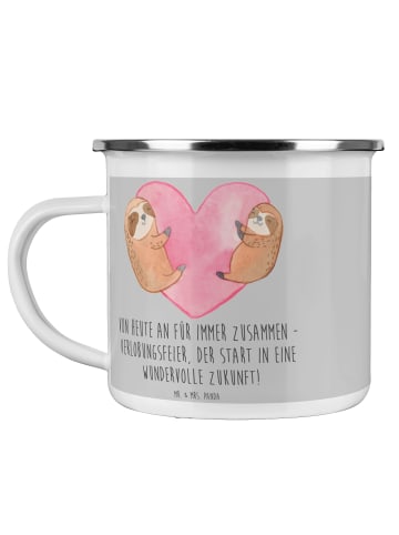 Mr. & Mrs. Panda Camping Emaille Tasse Verlobungsfeier ZuMenschmen ... in Heather Grey