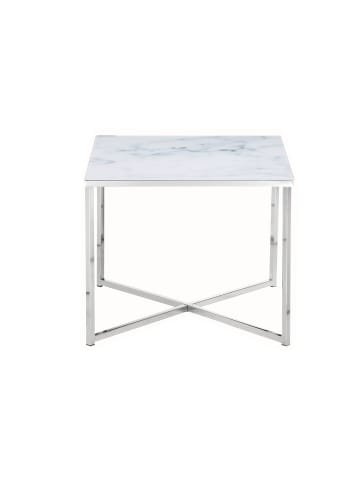 SalesFever Couchtisch 50x50 cm Glasplatte Weiß Marmoroptik & Metallgestell in Chromfarben