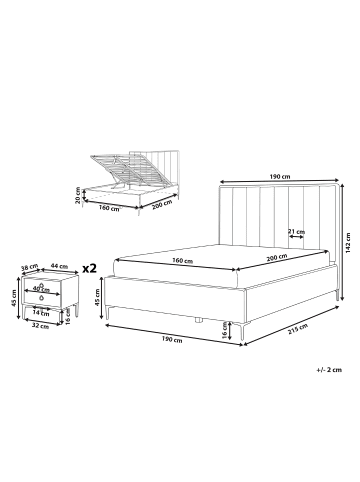 Beliani 4-tlg Schlafzimmer Set SEZANNE in Grau/Schwarz 170x215x142 cm