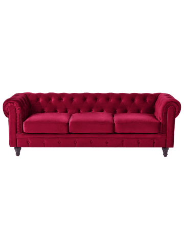 Beliani 3-Sitzer Sofa CHESTERFIELD in Rot/Schwarz - (W) 202 x (H) 70 x (L) 75 cm