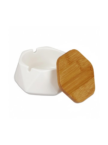 relaxdays Aschenbecher in Weiß/ Natur - (B)10,5 x (H)6 x (T)10,5 cm