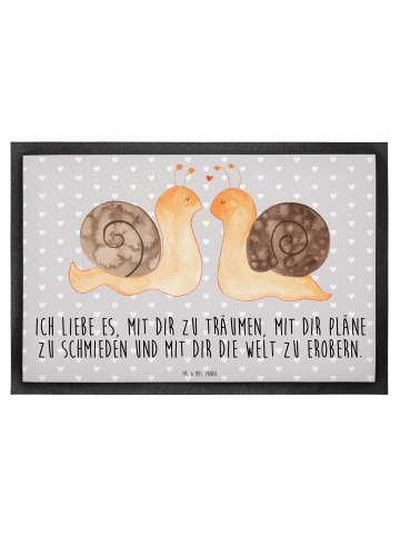 Mr. & Mrs. Panda Fußmatte Schnecken Liebe mit Spruch in Grau Pastell