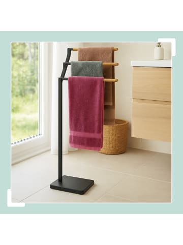 relaxdays Handtuchständer in Schwarz/ Natur - (B)38,5 x (H)75 x (T)18 cm