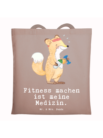 Mr. & Mrs. Panda Tragetasche Fuchs Fitness mit Spruch in Braun Pastell