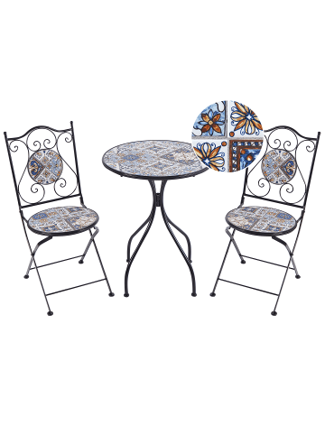 Beliani 3-tlg Bistro Set CIVITA in Schwarz/Blau/Braun