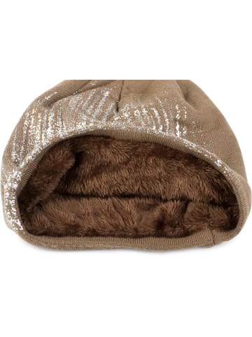 styleBREAKER Feinstrick Beanie Mütze in Braun / Gold