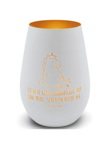 Mr. & Mrs. Panda Windlicht Glas Einhorn Teddy mit Spruch in Weiß