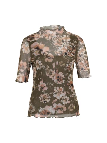 Zero  Mesh-Blumen-Shirt mit hohem Kragen in KhakiCream