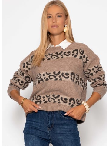 SASSYCLASSY Pullover mit Leo-Streifen in Taupe