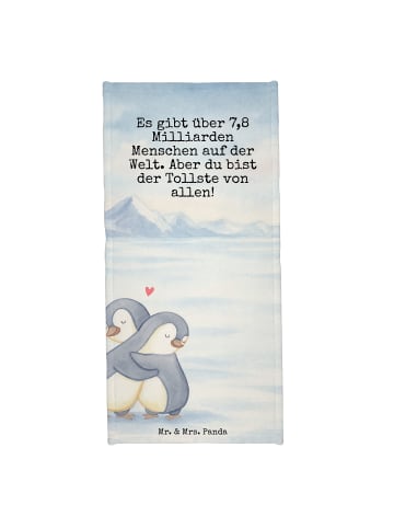 Mr. & Mrs. Panda Kinderhandtuch Pinguine Kuscheln Design mit Spruch in Grau Pastell