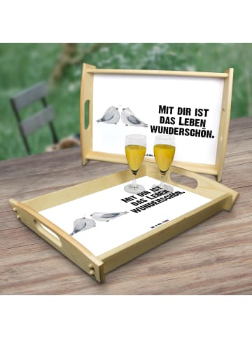 Mr. & Mrs. Panda Tablett Turteltauben Liebe mit Spruch in Weiß