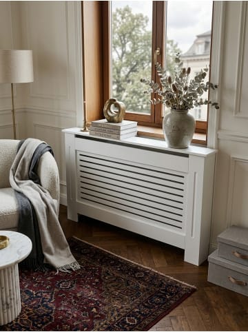 KADIMA DESIGN Heizkörperverkleidung | Weiß, 112x82x19cm, Lamellen