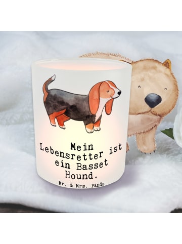 Mr. & Mrs. Panda Glas Windlicht Basset Hound Lebensretter mit Sp... in Transparent