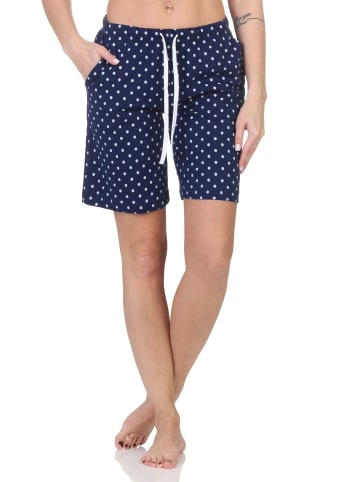 NORMANN Damen Shorty Schlafanzug Pyjama Hose kurz Mix & Match in marine