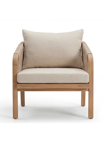 home24 Loungegruppe Mori 3-teilig Typ A in Gestell: Akazie BraunBezug & Geflecht: Beige