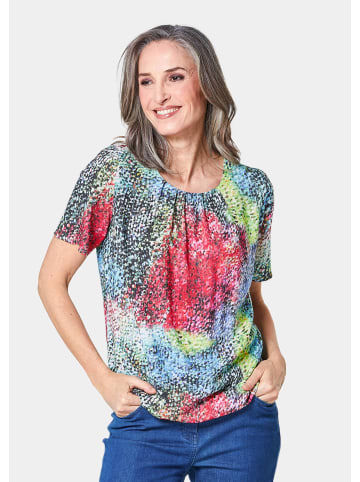 GOLDNER Kurzgröße: Farbbrillante Druckbluse mit liebevollen Details in bunt / getupft