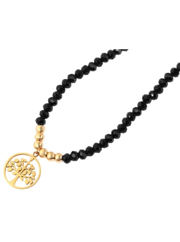 Adeliás Damen Halskette mit Anhänger – Lebensbaum aus Glas in schwarz