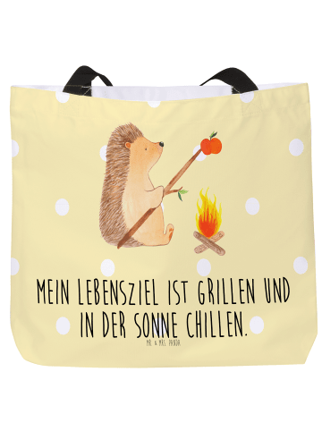 Mr. & Mrs. Panda Tote Bag Igel Grillen mit Spruch in Gelb Pastell