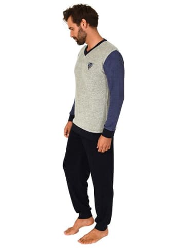 NORMANN Frottee Pyjama Schlafanzug & Bündchen - 82483 in blau