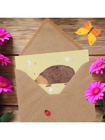 Mr. & Mrs. Panda Glückwunschkarte Igel Herzen mit Spruch in Gelb Pastell