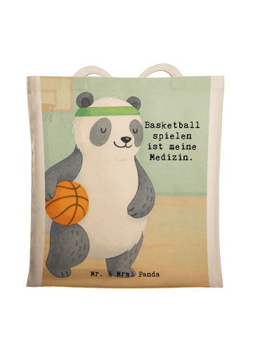 Mr. & Mrs. Panda Jutetasche Panda Basketball Design mit Spruch in Weiß