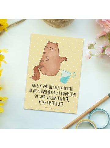 Mr. & Mrs. Panda Postkarte Katze Wasserglas mit Spruch in Gelb Pastell
