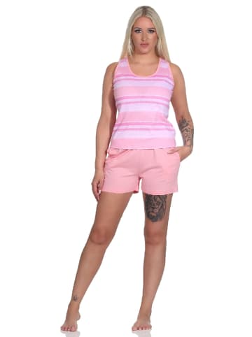 NORMANN ärmellose Schlafanzug Shorty Pyjama frohen Streifen Look in rosa