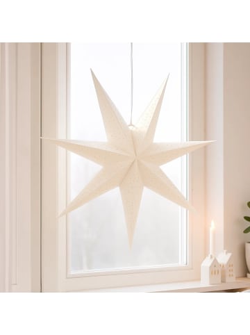 Boltze Bambusstern fürs Fenster, KASSINA in Weiß, Ø 40 x (H) 8,5 cm