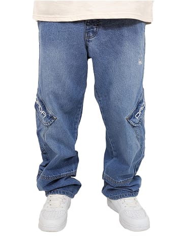 DADA Cargo Baggy Jeans mit Taschen und Stitch Denim Hose in Hellblau